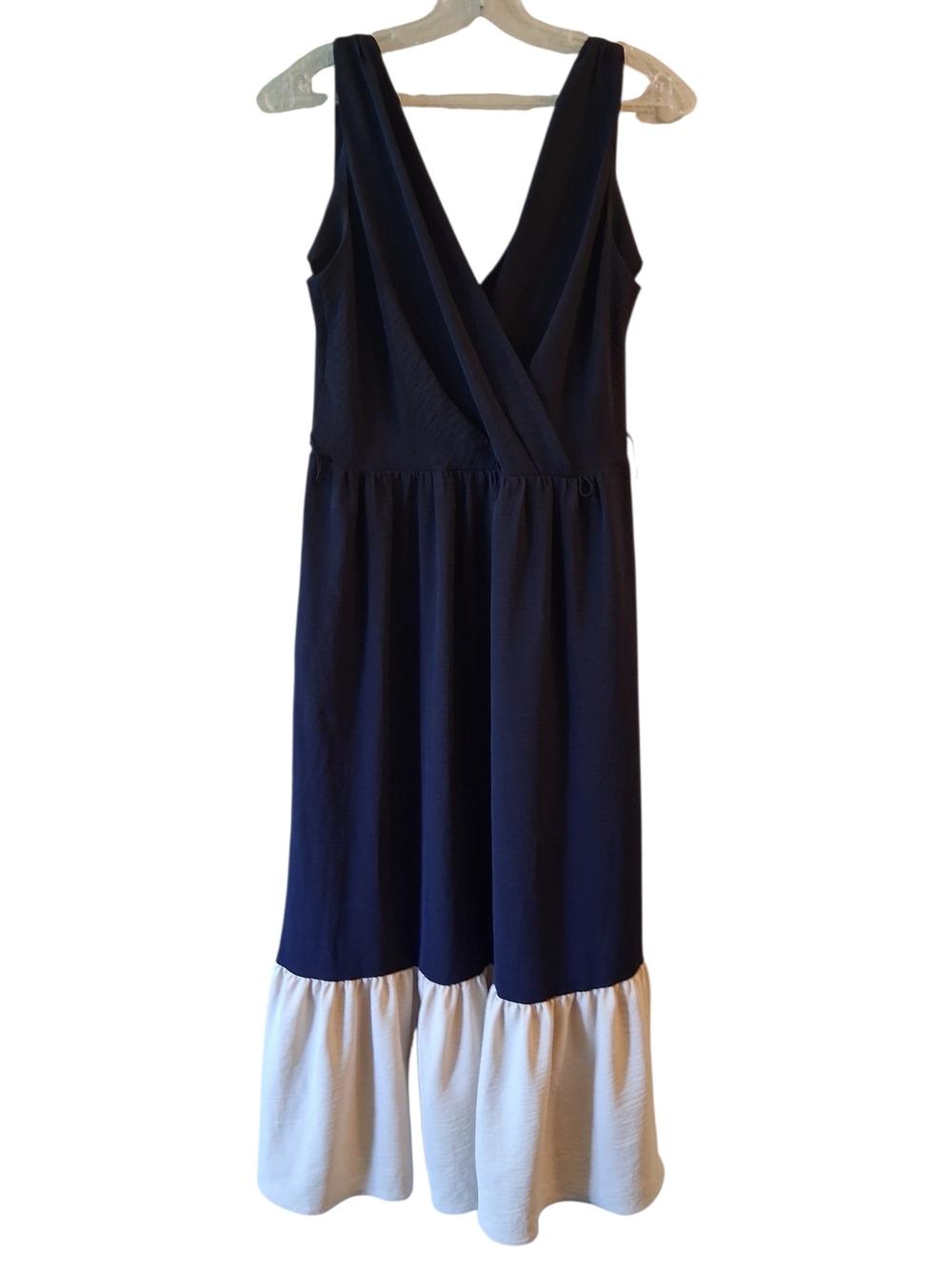 DKNY Navy Midi Dress with Cream Ruffle Hem - Picture 3 of 8